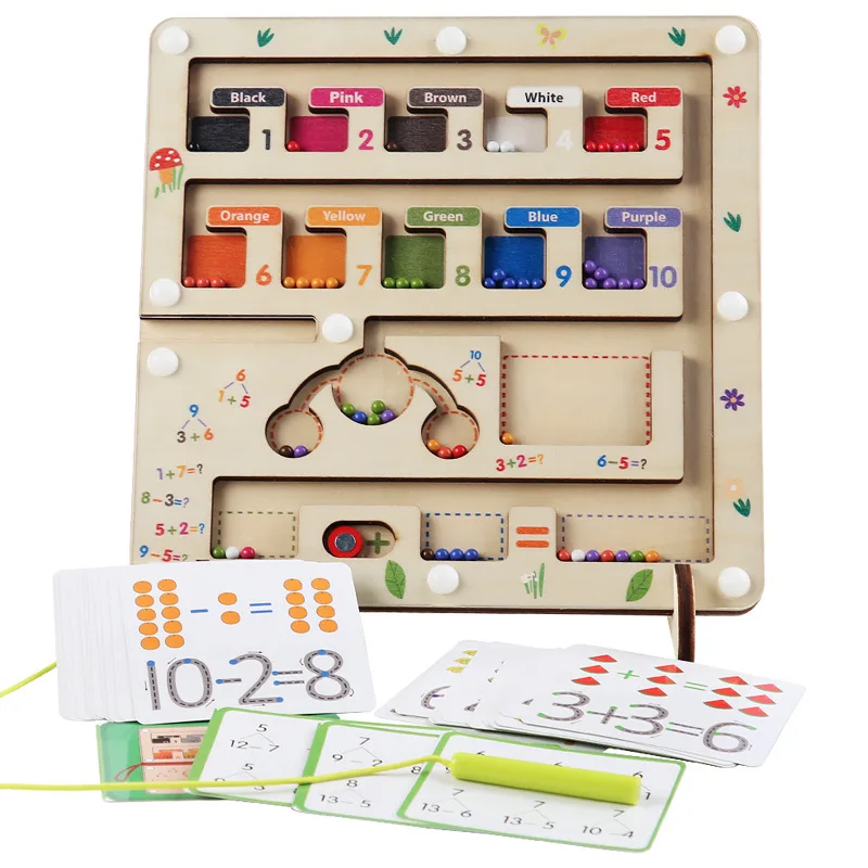 Montessori Children Wooden Magnet Color & Counting Moving Beads Maze Game Early Educational Magnetic Math Learning Toys For Kids