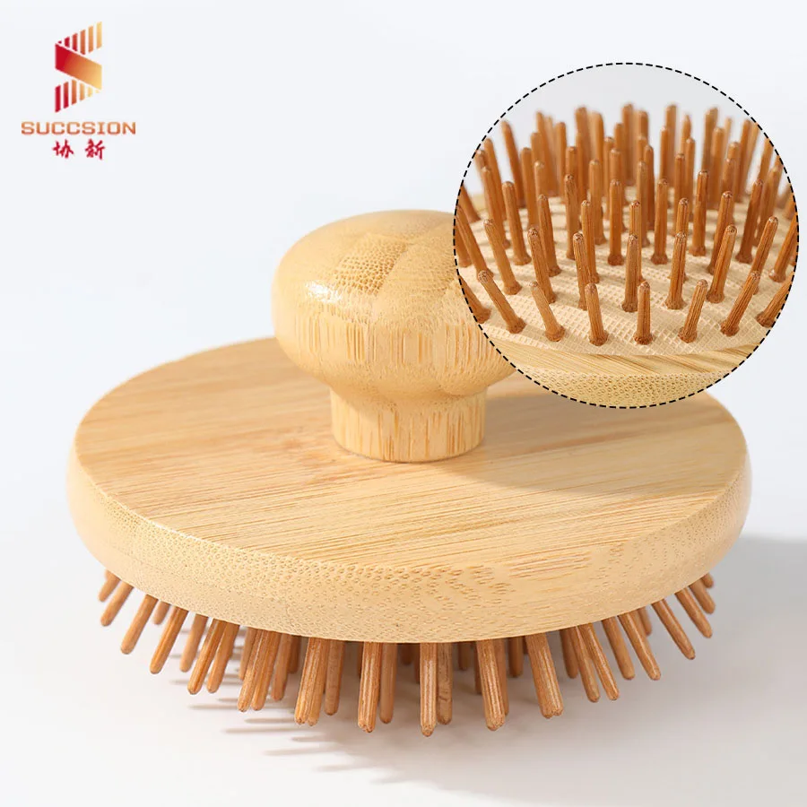 Wholesale Customize Logo Massage Natural Self Cleaning Round Hairbrush Wood Hair Massage Brushes