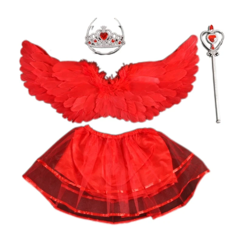 Girls Tulle Tutu Skirt Angel Wings Headband Fairy Magic Wand Suit Girl Princess Party Costume Decoration