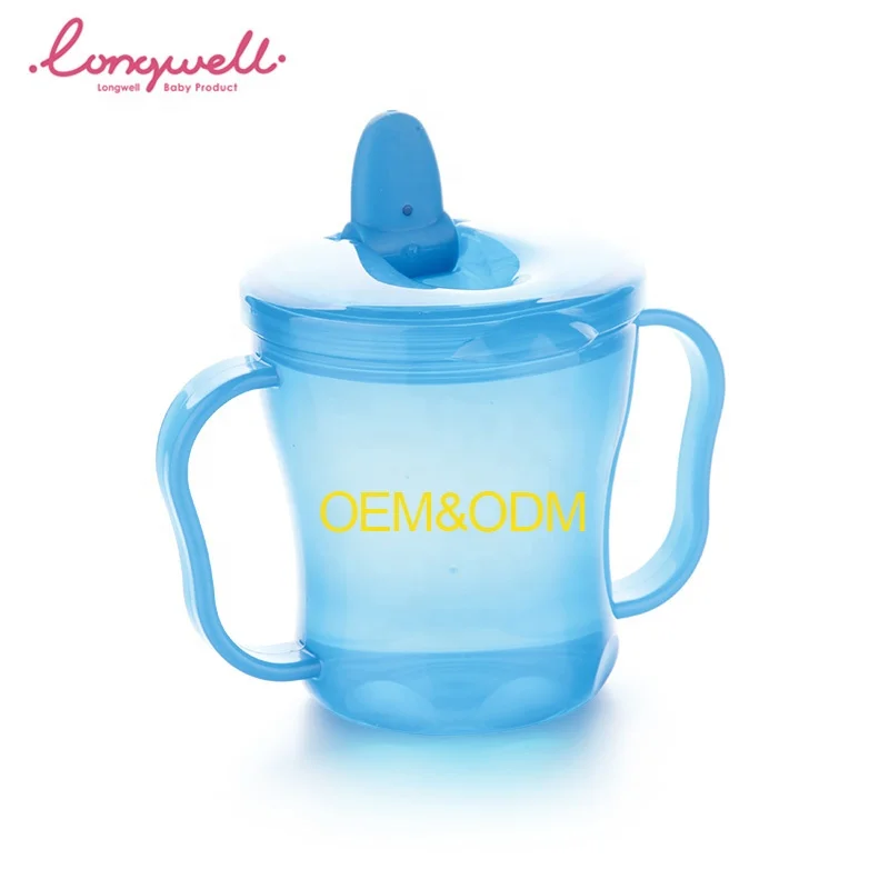 Ningbo Longwell PP BPA Free Baby Training Cup Solid Color Logo Custom Kids Water Mugs Handled Double Flip Spouted Drinking Cups