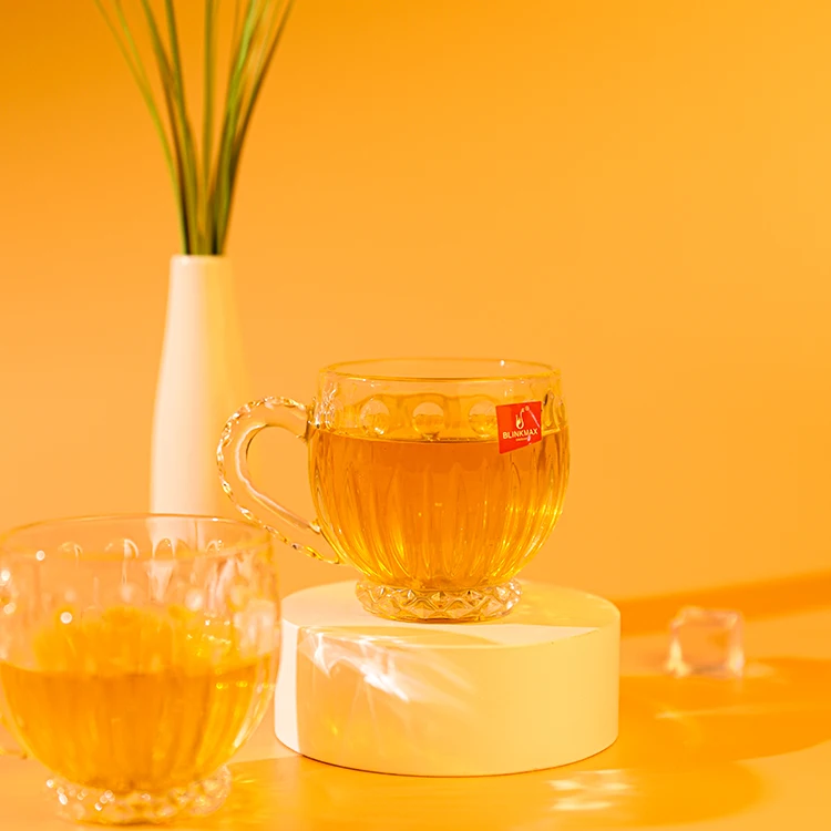 Blinkmax handle transparent custom engraved dimpled glass tea mug simple drink logo round mouth light luxury creative glass cup