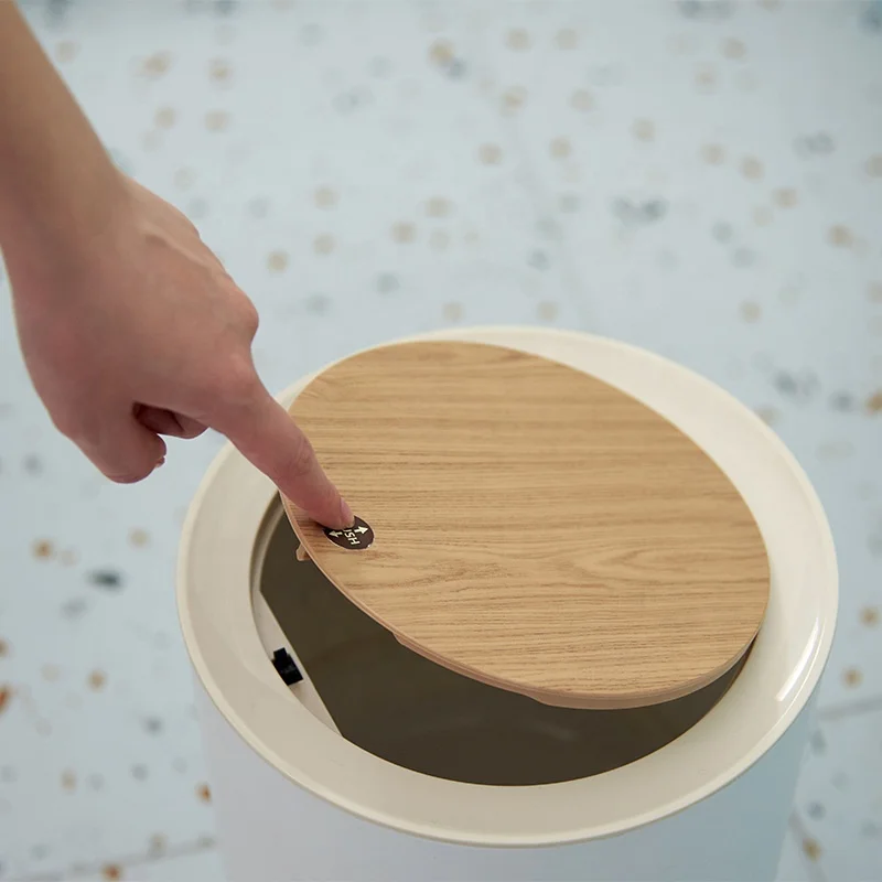 Office storage bin with lid simple push-type bedroom trash can round garbage can