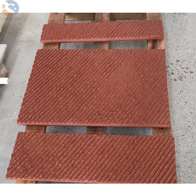 Natural Red Sandstone Brush-hammered Surface for Stairs  Wall Cladding Low Price Mushroomed Stone Wall Cladding