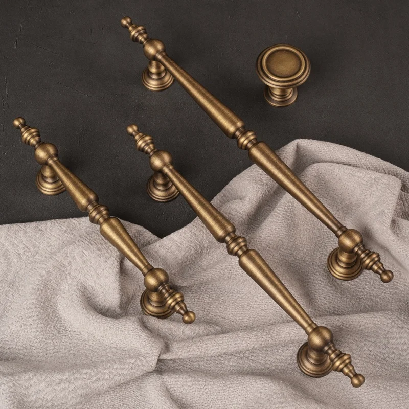 Brass Vintage Furniture Handle Bronze Wardrobe Door Drawer Knob Cabinet Luxury Antique Round Turret Copper Pulls
