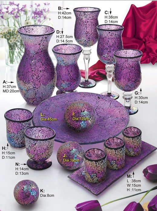 Europe Style Home Decor Handmade Craft Crackle Silver Mosaic Glass Vase Set Wholesale