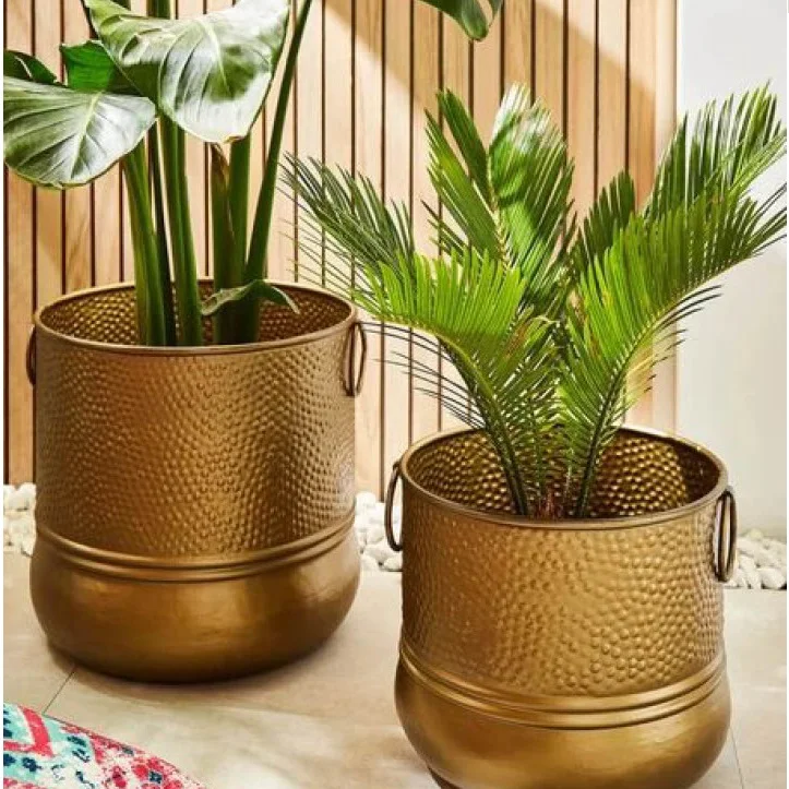 Set of Three Home Decorative Planter Indoor Outdoor Metal Floor Planter Gold Finished Modern Metal Garden Planter