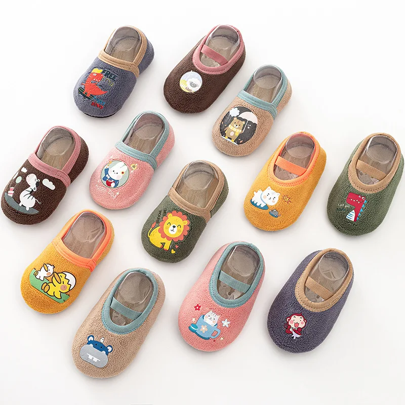 Spring Cotton Breathable Anti-Slip Thick Soft Bottom Plus Velvet Floor New Born Baby Socks Shoes