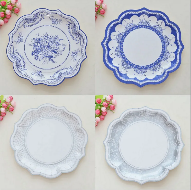 7Inch 8pcs Food Grade Party Paper Plates with Chinese Blue-and-White Porcelain Pattern Decorative Party Supplier for Parties