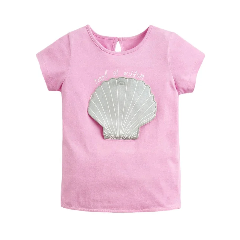 
Wholesale Custom Children Clothing 100% Cotton Cute Shell Pattern Girl Dress Kids T Shirt Designs 