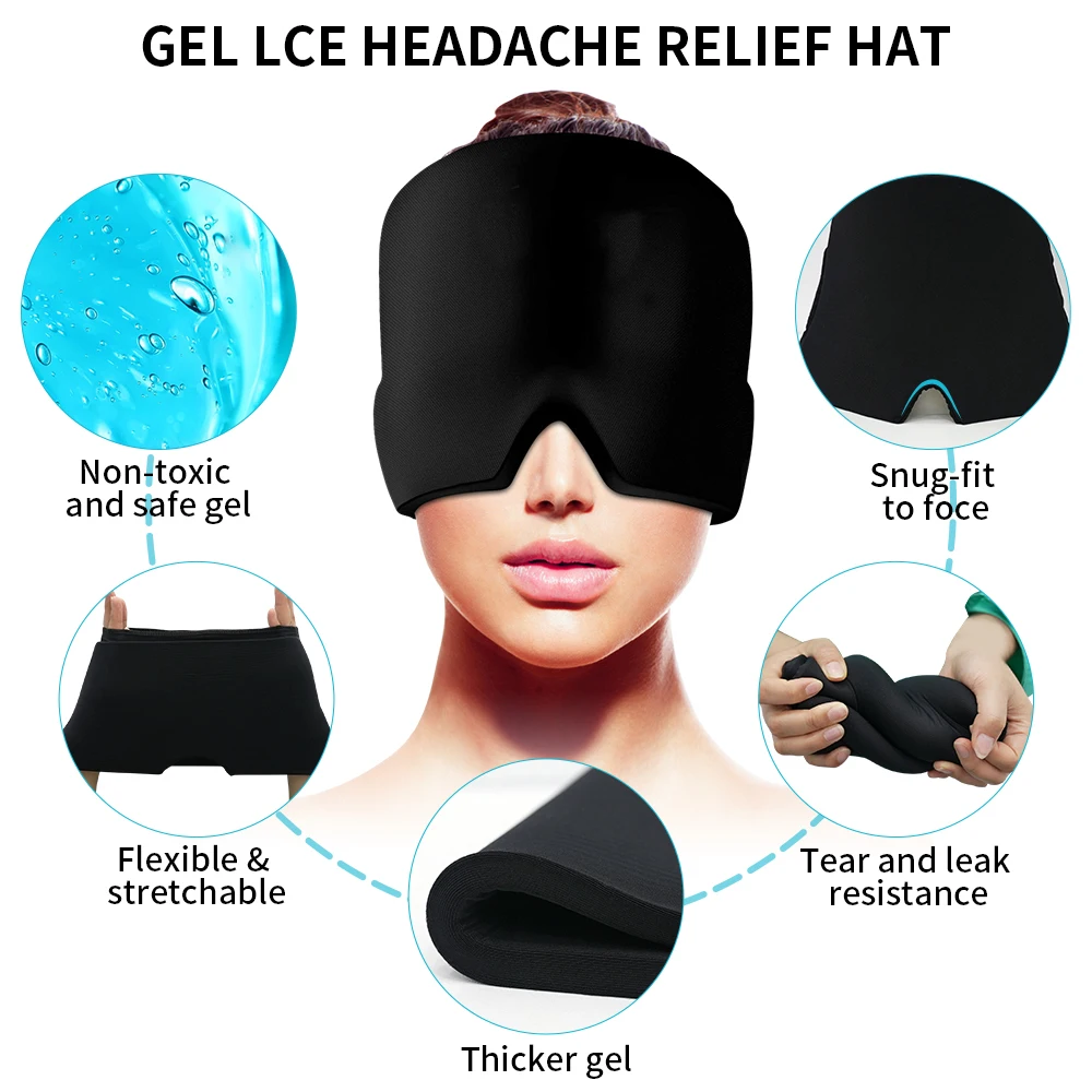 Custom Migraine Relief Cap Soothing Headache Ice Pack Mask Products Cooling Gel Hat Face Cold Compress Head Wrap for Tension