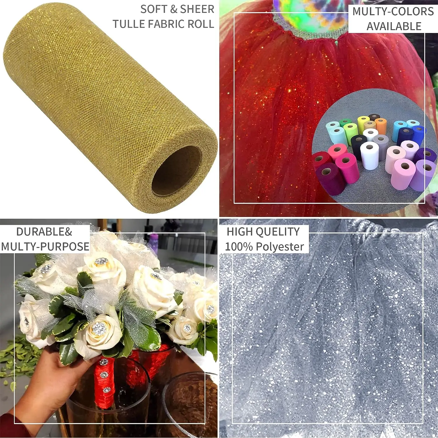 High quality sparkle tulle fabric roll in 6 Inch x25 Yards shining tulle roll for tulle bow