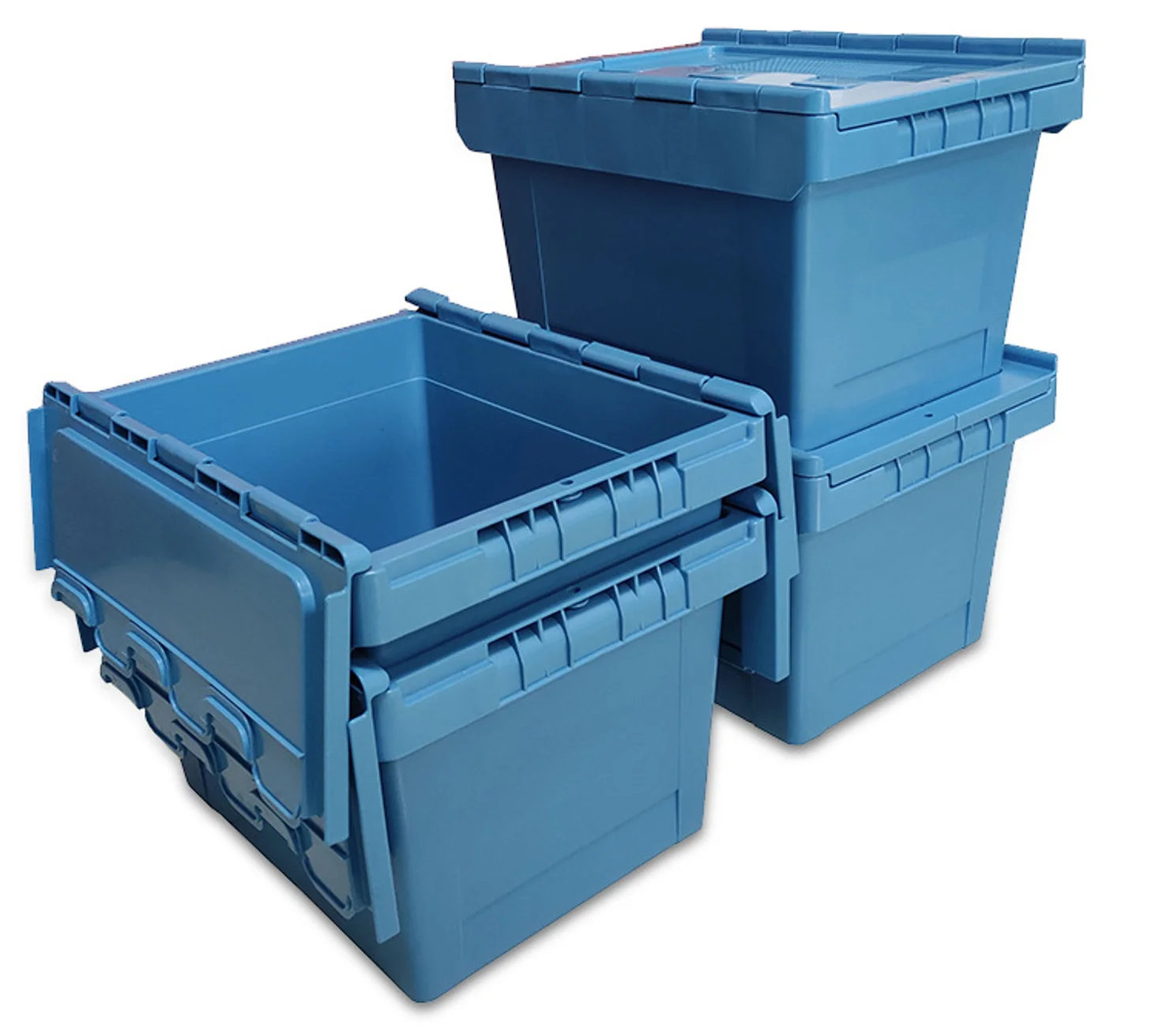 Chinese manufacturer wholesale 400x300x260 mm hard solid box nestable and stacking plastic storage bin box with attached lid