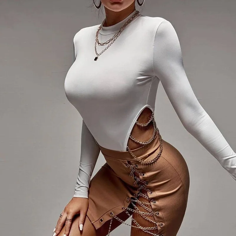 Новое поступление 2022 женское нижнее белье боди женский сексуальный топ с длинным рукавом цепочкой