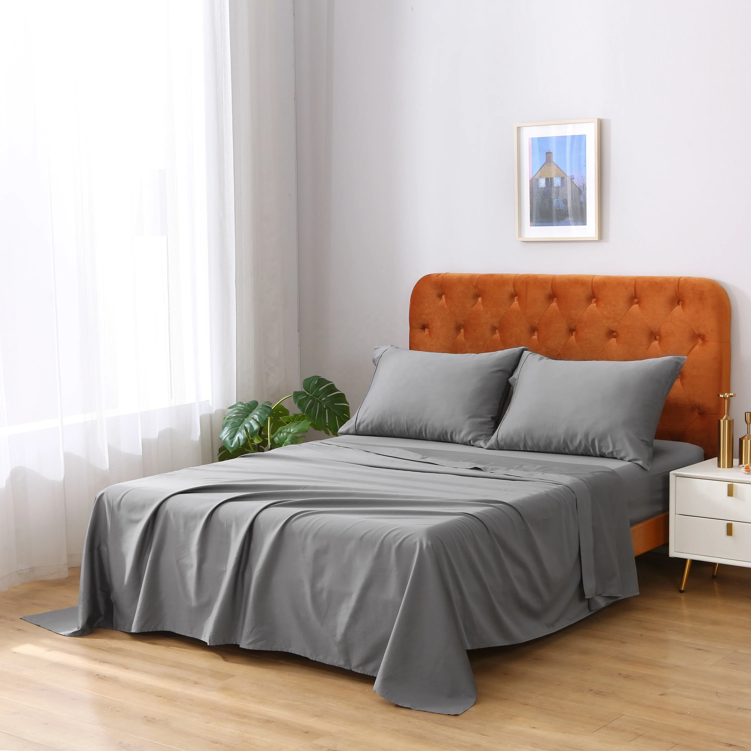 100% bamboo bedding set 60S bamboo bed sheet organic 300TC lyocell duvet cover with hot selling bedsheets