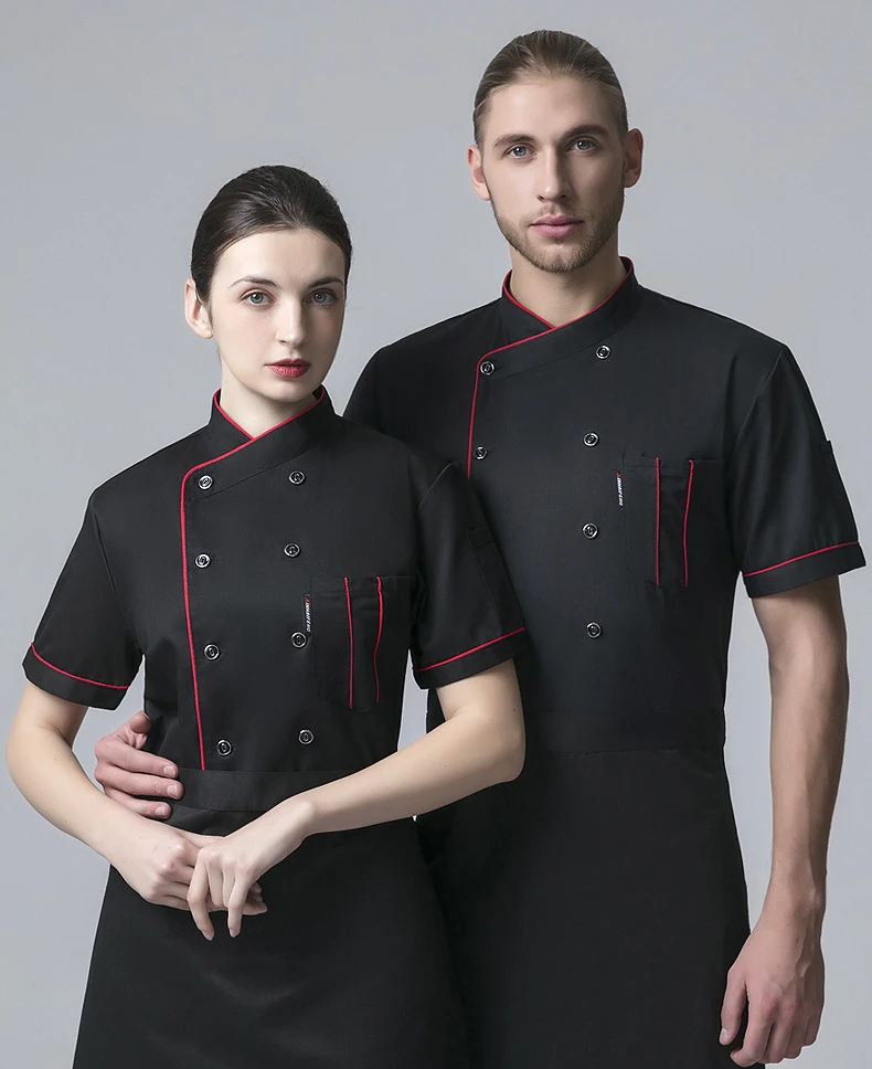 Unisex Restaurant Bar Outfit Hotel Chef Wait Staff Uniforms Short Sleeve Woven Polyester Tops Kitchen Application Housekeeper