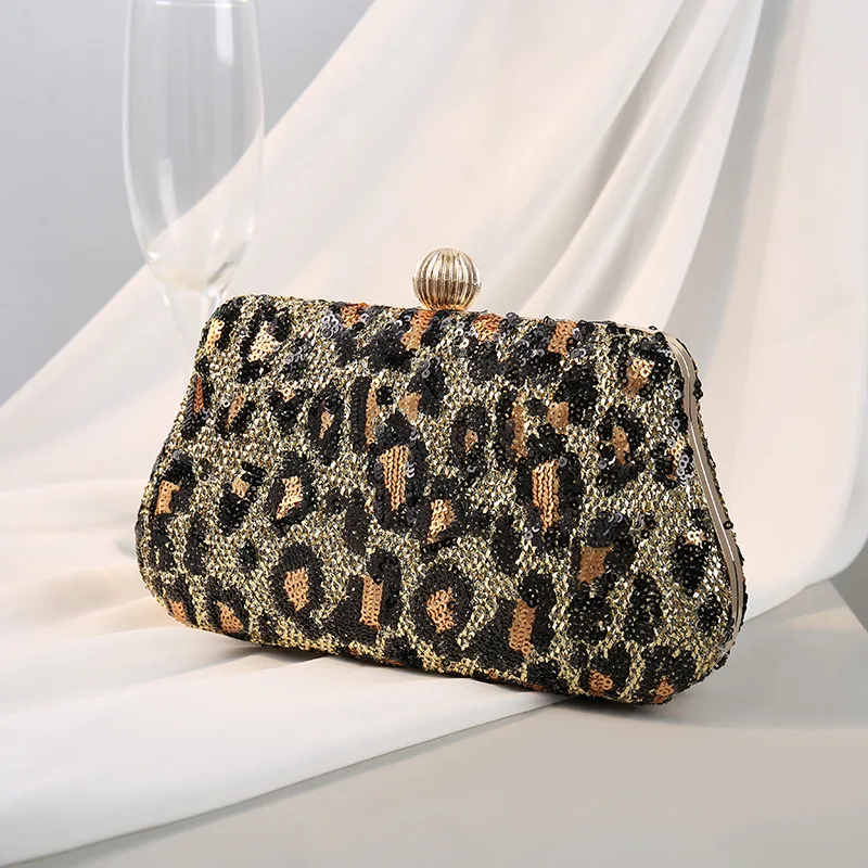 New Arrival Winter Vintage Ladies Sequined Bag Leopard Print Clutch Bag Evening Bags Can Be Customized