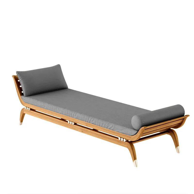 Y445C Office Living Room Wood Pattern Lounge Chair Swimming Pool Sunbath Leisure Chairs Sofa Cushion Outdoor Relaxing Day Bed