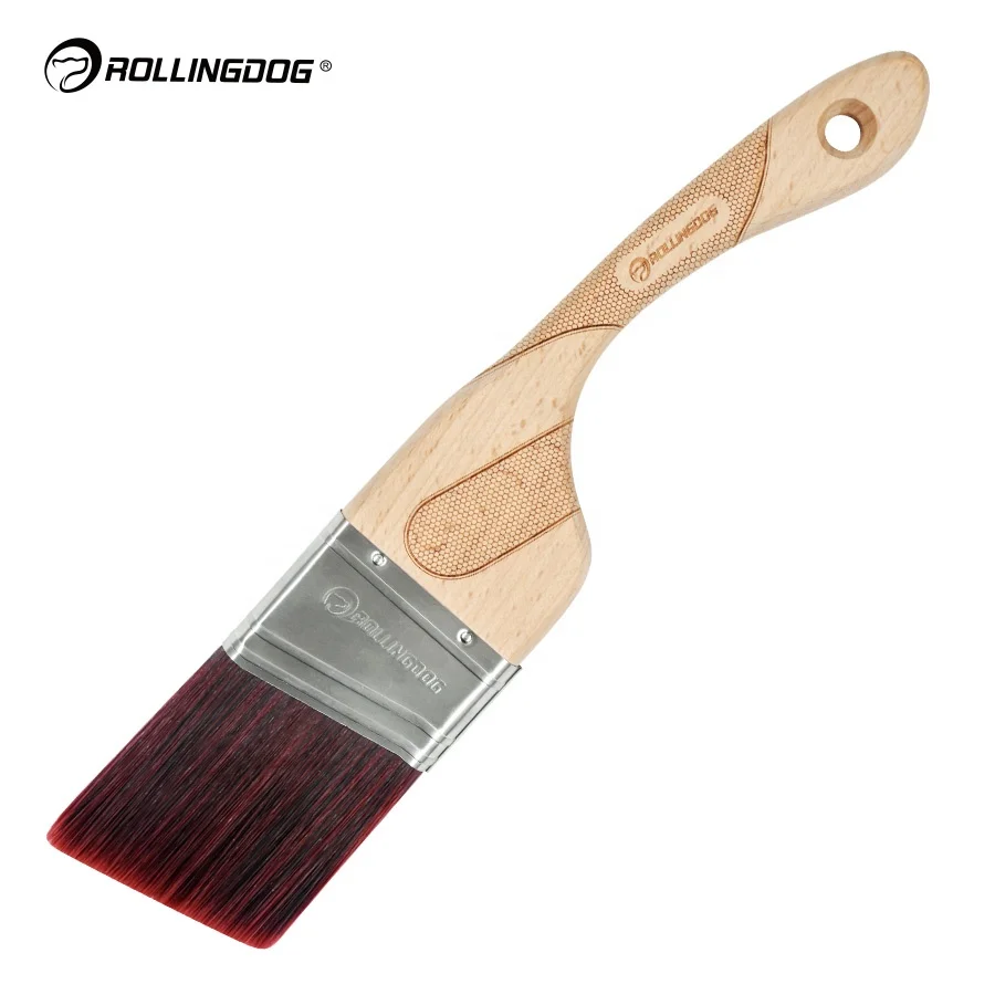 ROLLINGDOG DOBERMA 10298 2 1/2 Inch (63.5mm)Beech Wood Laser Engraved Handle Angular SRT Synthetic Filament  Paint Brush