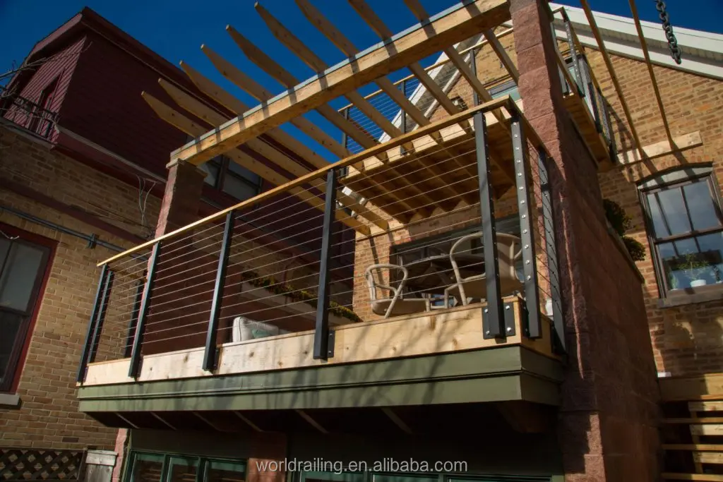 YL T Stainless Steel veranda Cable Wire Railing with Black Square Post Side Mounted Balcony diy cable railing post