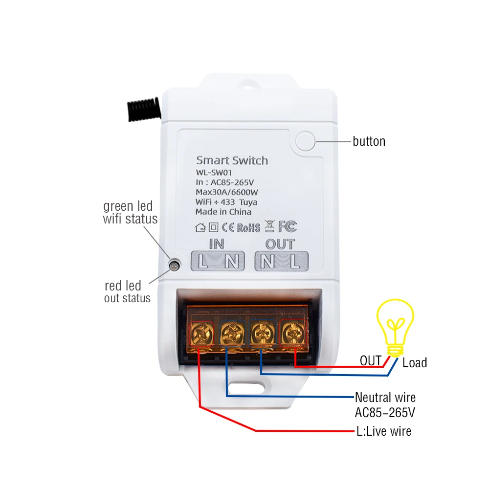 AC 85-265V Smart home WiFi Smart Accessories Switch Module Support inching self-lockingWork with Tuya APP and RF Remote