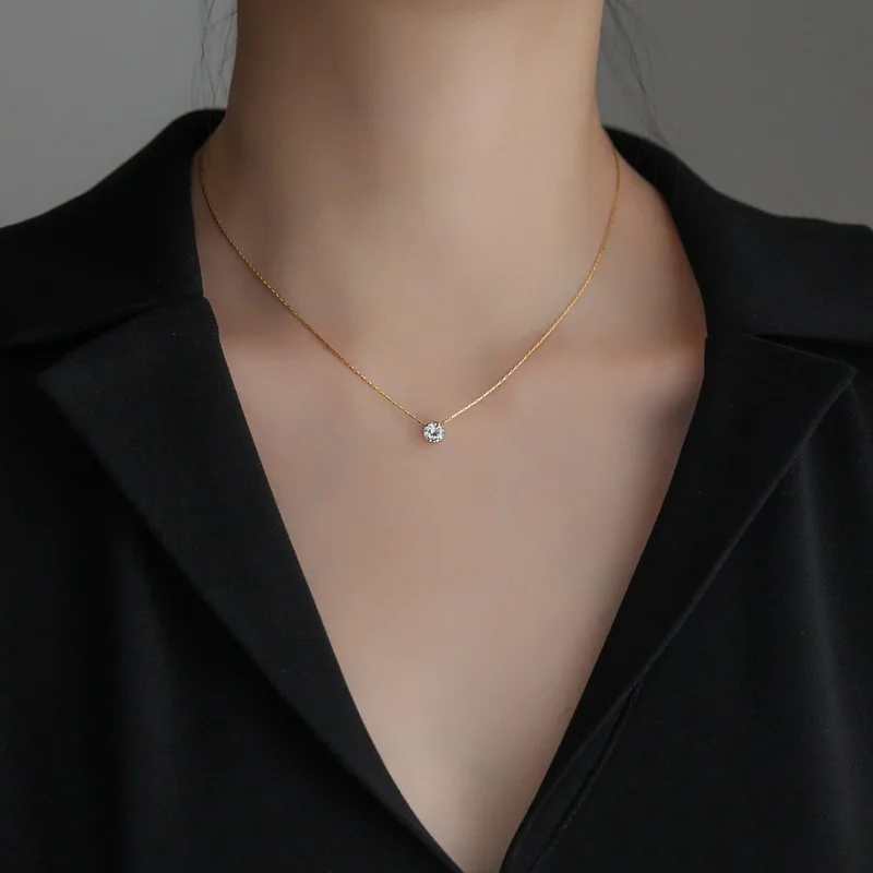 Dainty Diamond Six Claw Zircon 18k Gold Plated Necklace Cubic Zirconia Square Diamond Choker Necklace for Women