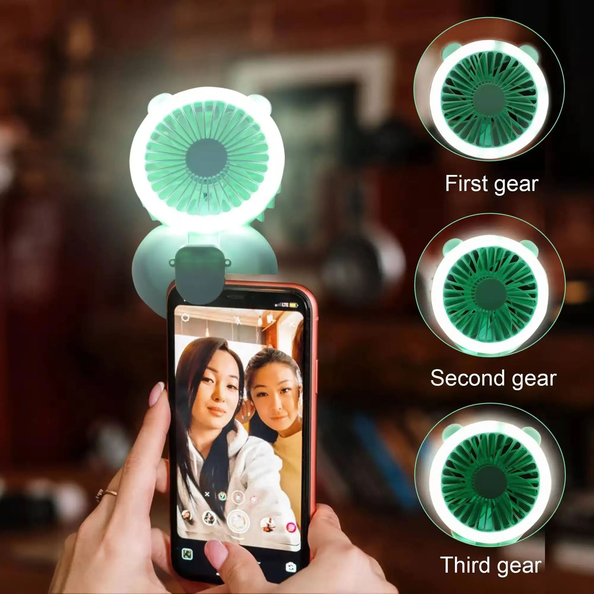 Mini fill light USB charging fan creativity portable fan handheld foldable clip neck hanging fan