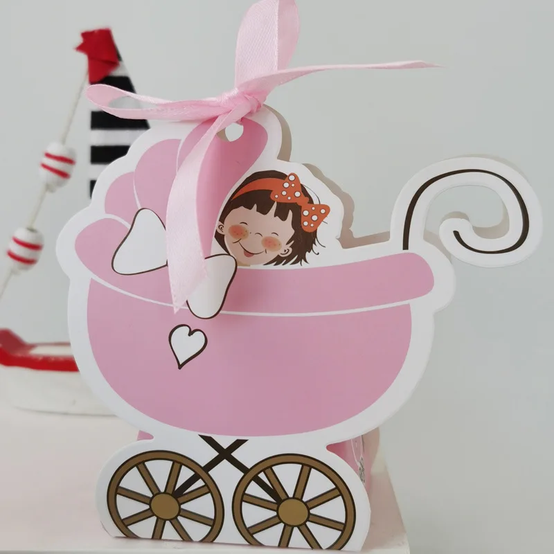 Pink Girl Blue Boy Paper Baby Carriage Candy Box Kids Gift Box Favor Box Baby Shower Birthday Party Decoration Supplies