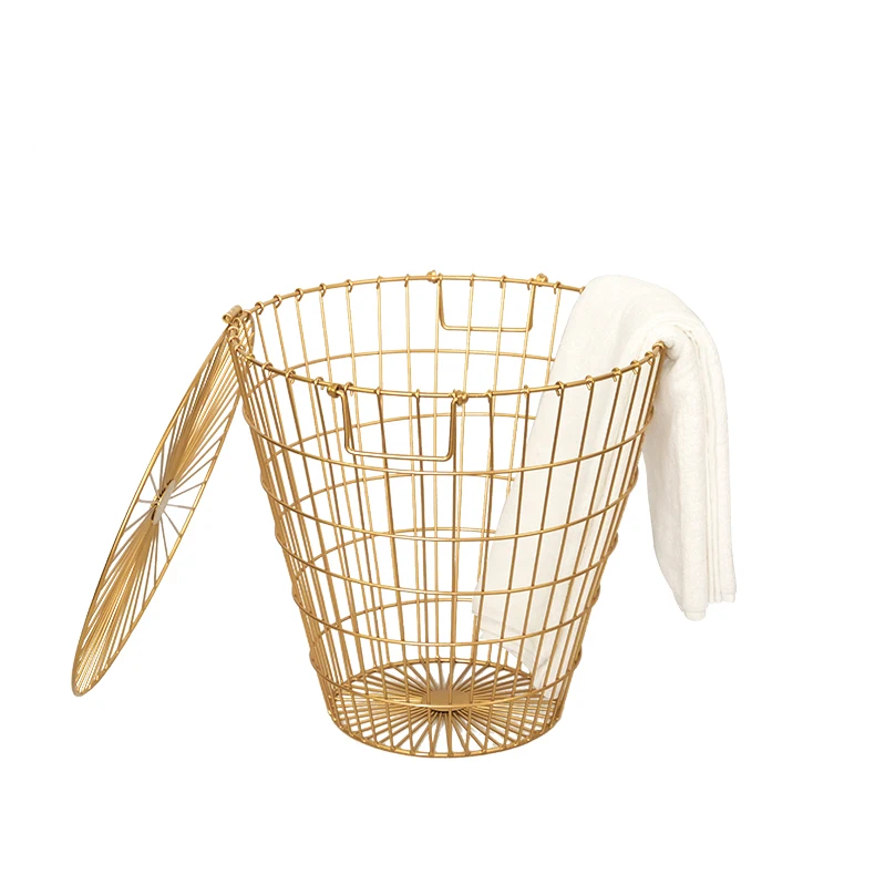 gold laundry Basket, Loft style design metal Dirty clothes storage basket,