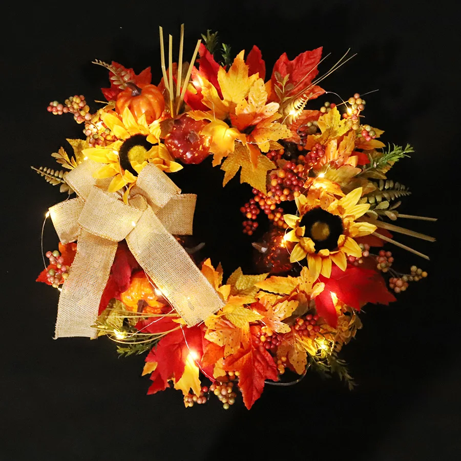 Thanksgiving Front Door decoration hanging wreath Berry Pine Cone Fall Maple wreath Halloween pumpkin wreath