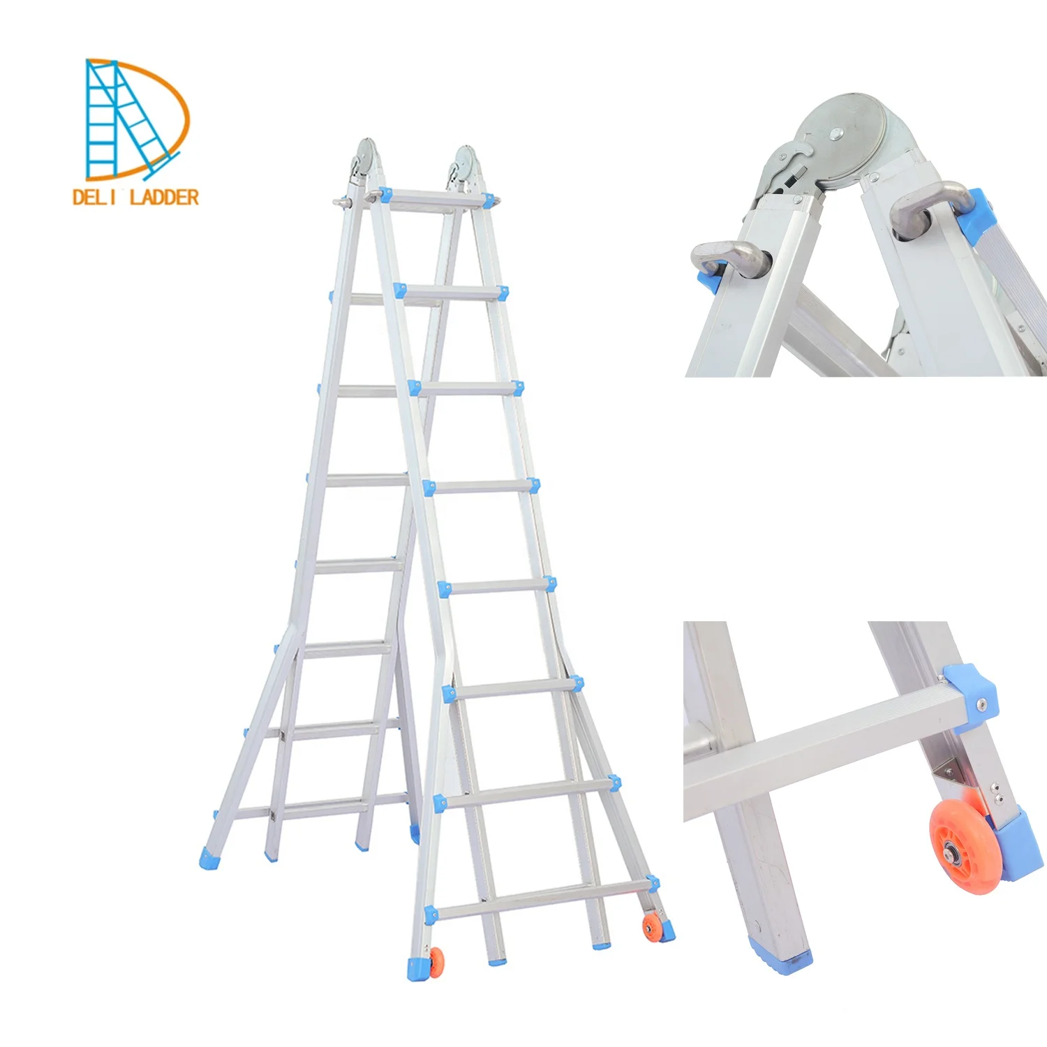 4x8 Step Aluminum Folding Multifunctional Ladder Folding Aluminum Stairs Climbing Ladder Telescopic Extension Ladder