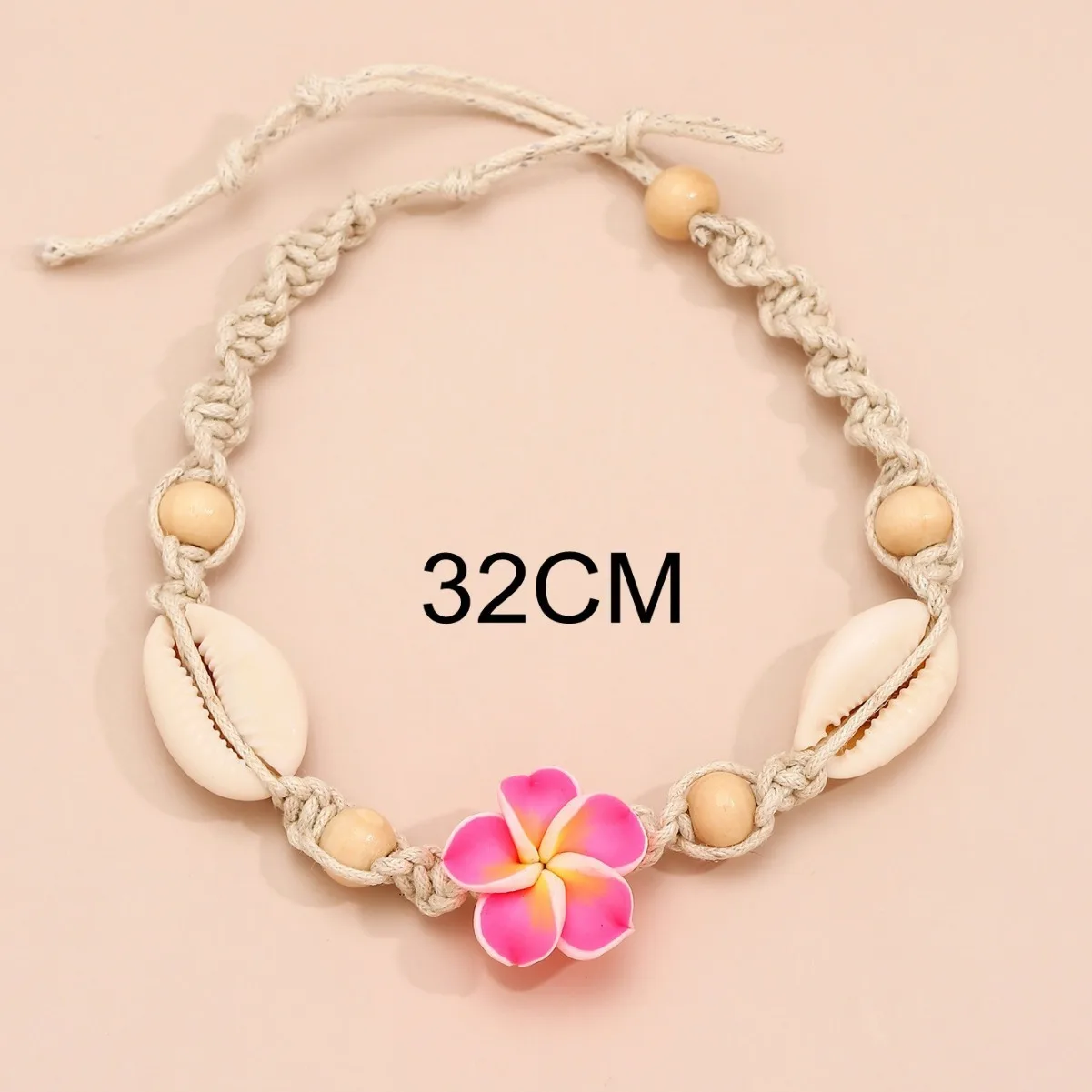 Summer Bohemian Beaded Anklet for Women Handmade Knot Polymer Clay Flower Wood Bead Woven Shell Anklet  for Women Girls Gifts
