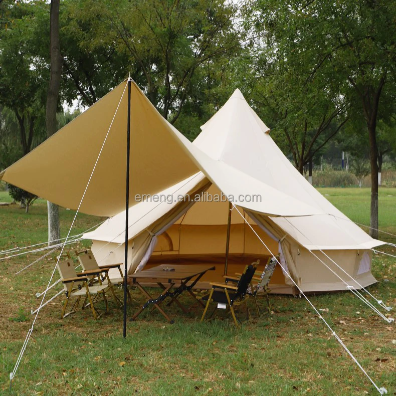 4 season 5m 6m camping glamping luxury canvas bell tent with wood stove