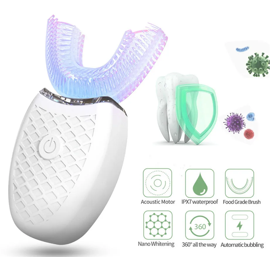 Electric Toothbrush Adult Ultrasonic U shaped Toothbrush Teeth Whitening 360 Oral Cleaning Whitening Toothbrush