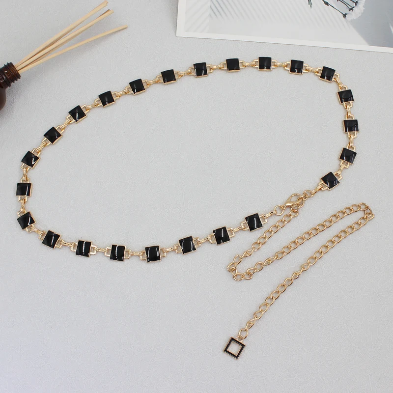 Lady Square Turquoise Stone Concho Retro Metal Belt Body Chain Jewelry Waist Belts for women Double Face