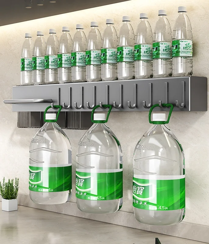 Removable Wall Mounted Kitchen Organizer Knife Holder with Multiple Stands and Hooks Space-saving