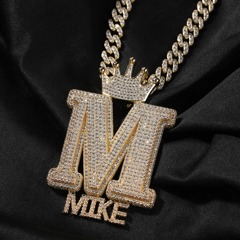UWIN Large Capital Letter Crown Hook Full CZ Diamond Micro Paved Custom Mini Letters Pendant Fashion CZ Jewelry for Men Women