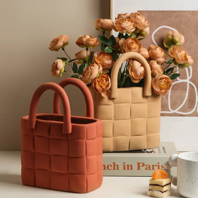 
Nordic Morandi Ceramic Handbag Vase Home Decoration Accessories Flower Arrangement Container Wedding Vases for Table Decorations 