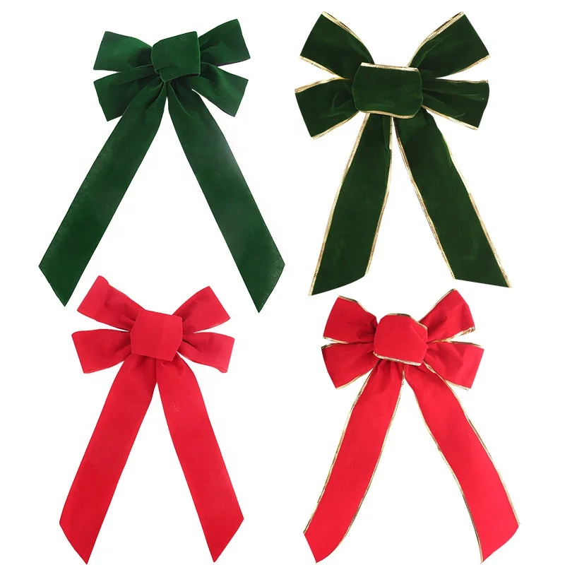 New Design Pre-tied DIY Gift Wrapping Ribbon Bow Large Bow Red Velvet Ornament Christmas Scene Christmas Ribbon Bow