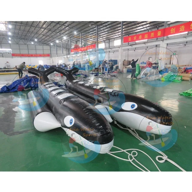 Whale Water Rider Inflatable Banana Boats / Shark Shape Flying Towable Banana Boat For Sale