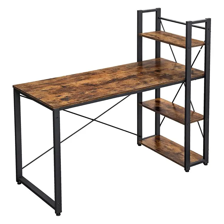 Деревянный письменный стол VASAGLE для дома и офиса, в промышленном стиле, деревенский коричневый, 55 дюймов, компьютерный стол с книжной полкой и книжным шкафом