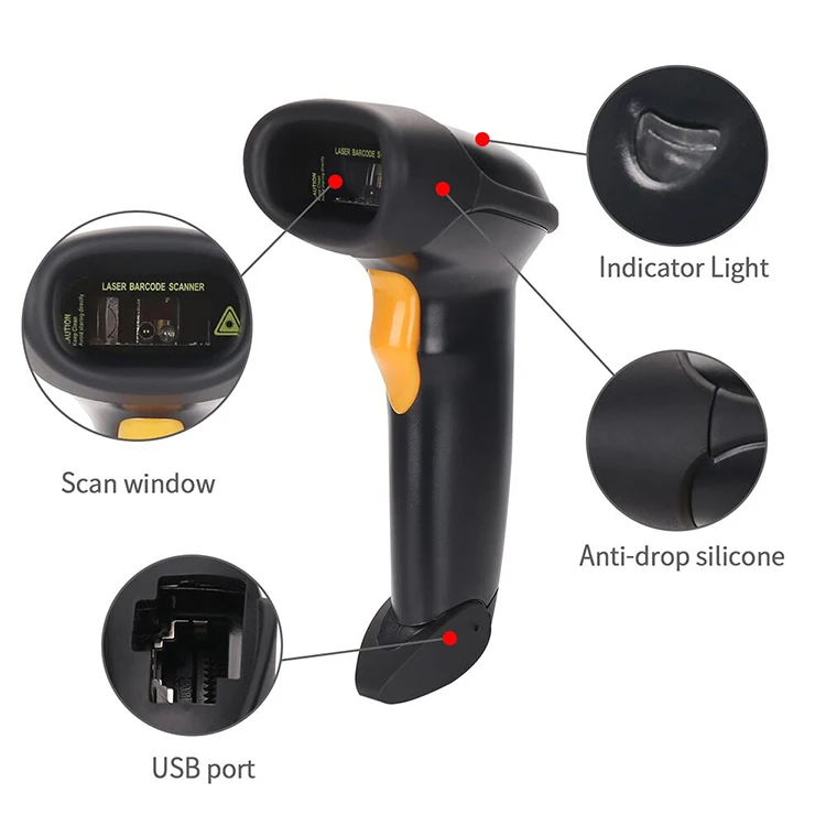  Ручной 1D лазерный сканер штрих-кодов MiNJCODE MJ2806 с подключением USB/RS232/PS2