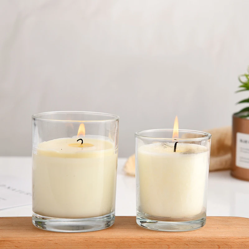 Wholesale Natural Large Soy Wax Frosted Clear Glass Candle Holdes Empty Glass Candle Jars with Lids in Bulk