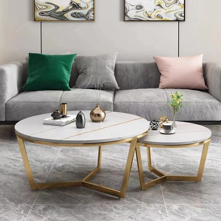 SPARKLE Modern Gold Stainless Steel Leg round marble top round living room home furniture luxury side coffee tea table