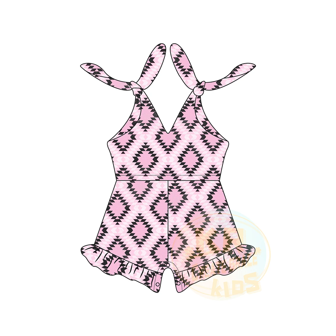 Vintage Fashion Kids Toddler Clothing Sleeveless Lace Up Tie Strap Print Geometric Cactus Cow Summer Baby Girls Romper Jumpsuit