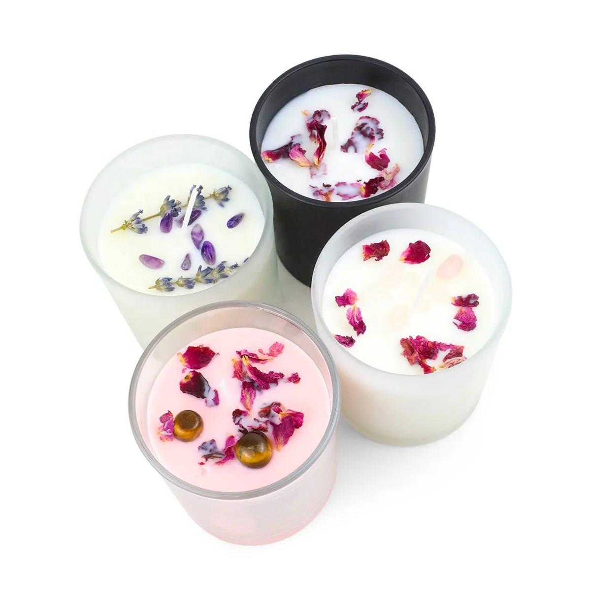 Wholesale Private Label Custom Soy Wax Dried Flower Scented Candle Frosted Glass scented candles home fragrance