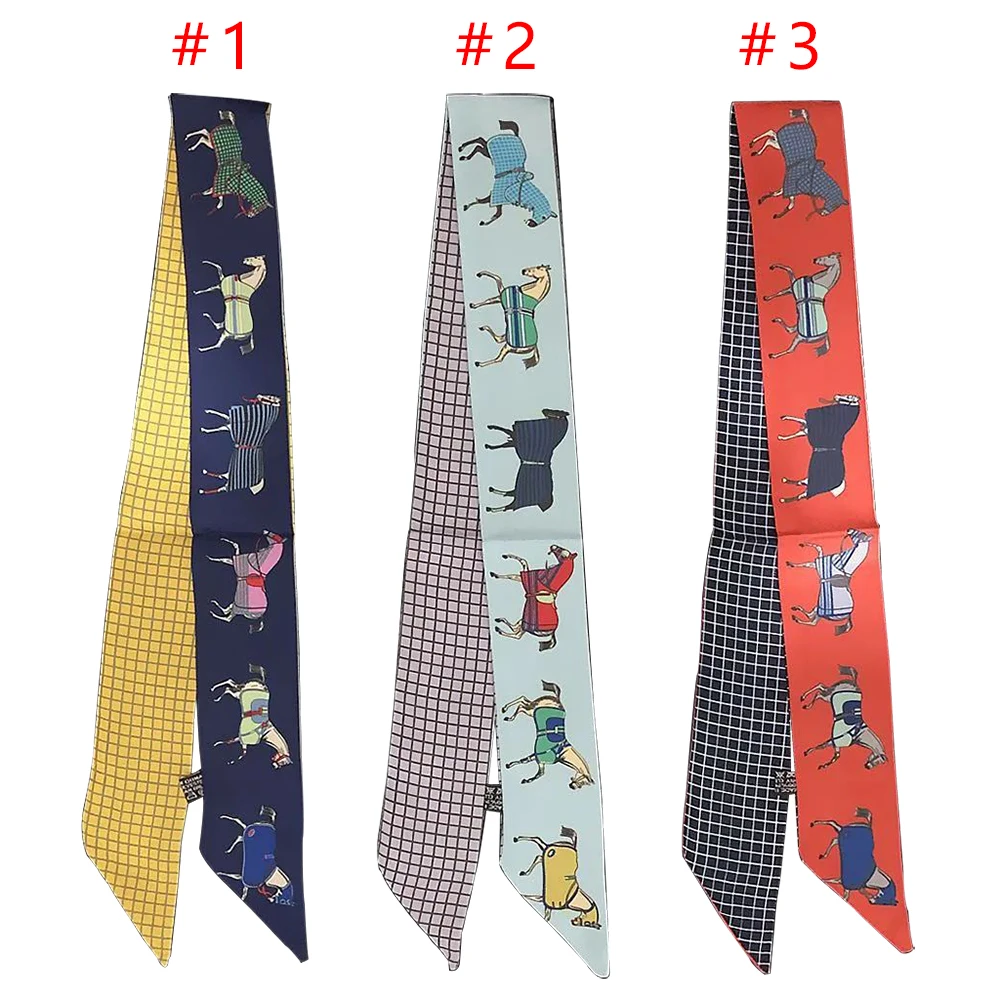 Silk Skinny Scarf Hair Bands Neck Tie Headband Handbag Scarves women Wrist Wraps Horse Print Long New Satin hair accessory Scarf