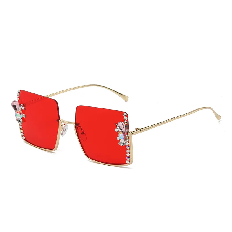 half frame diamond-encrusted elegant sunglasses fashion ladies Europe and America hot girls street shot outdoor cross border