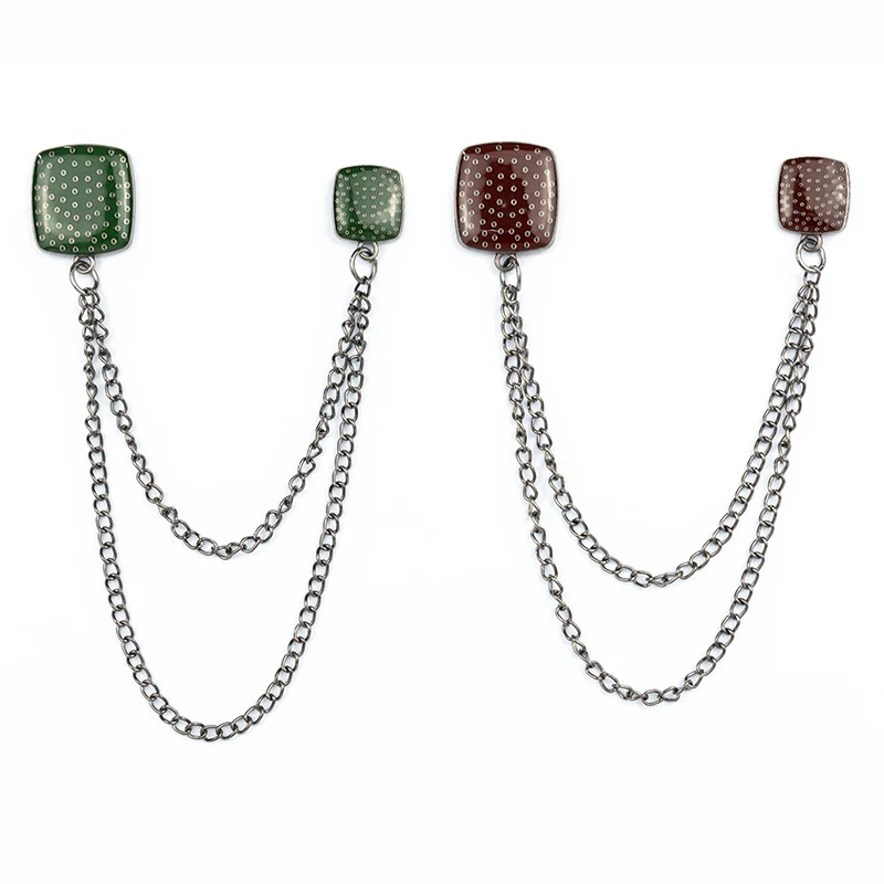 Gift Rhinestone crystal clip gold plated Custom suit Luxury india brooch pin Collar chain mens brooch pin for men with chain