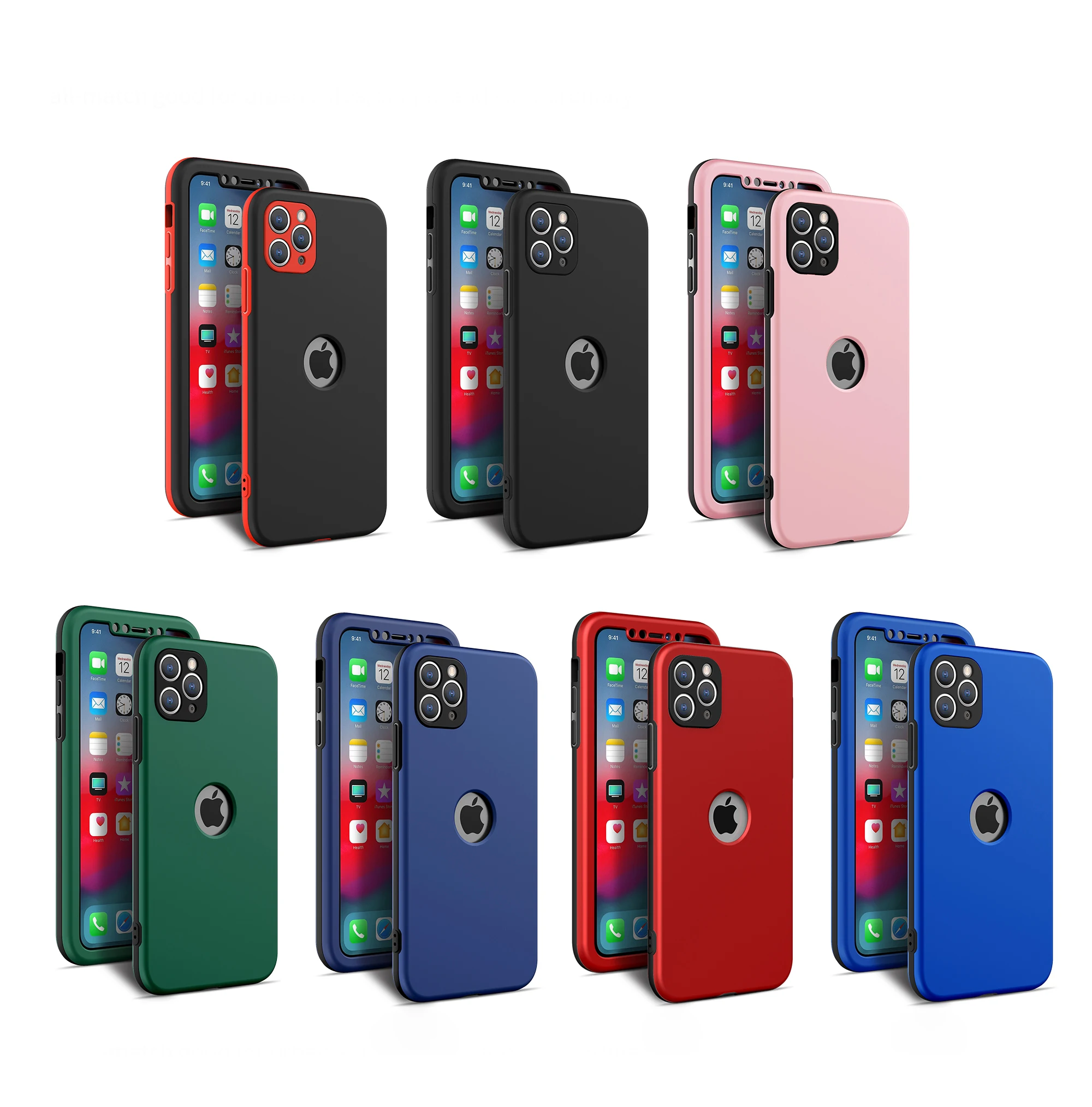 Fashion 3 in 1 TPU + PC 360 Degree Full Protection Back Cover for iphone 11 12   13 pro max mini