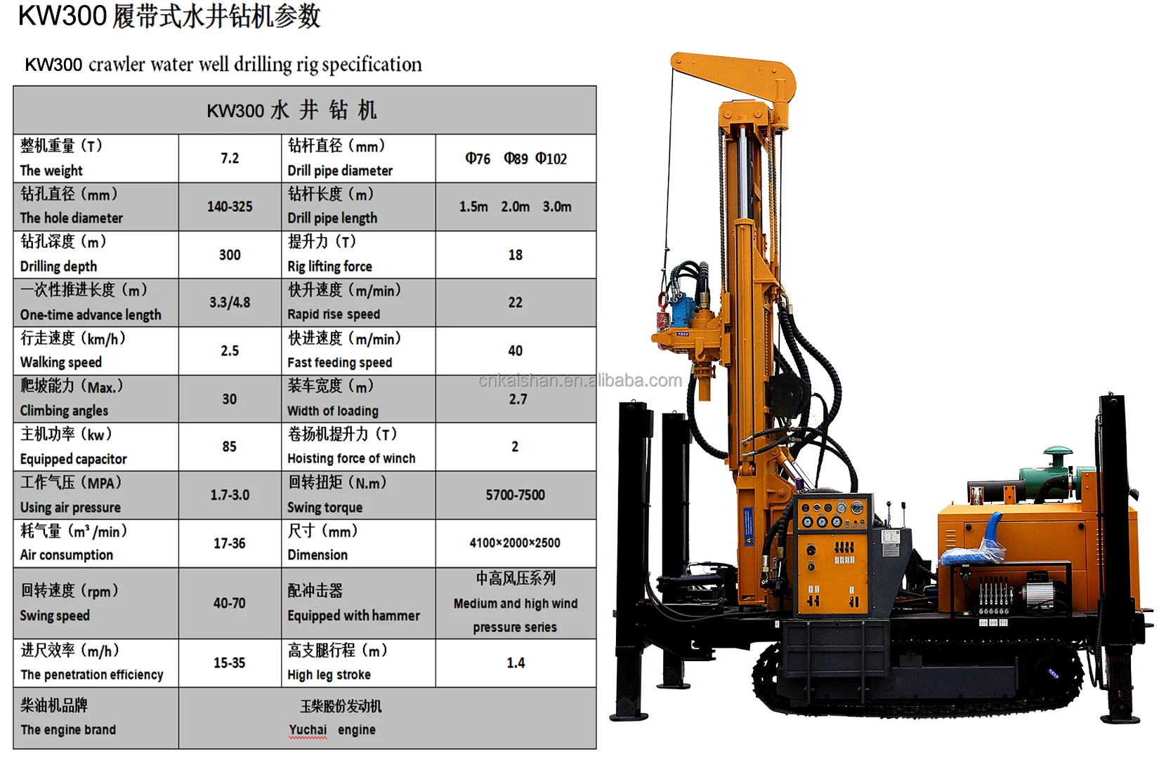 Hydraulic drive 300m deep 8inch hole crawler type drilling rig machine